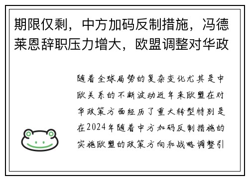 期限仅剩，中方加码反制措施，冯德莱恩辞职压力增大，欧盟调整对华政策